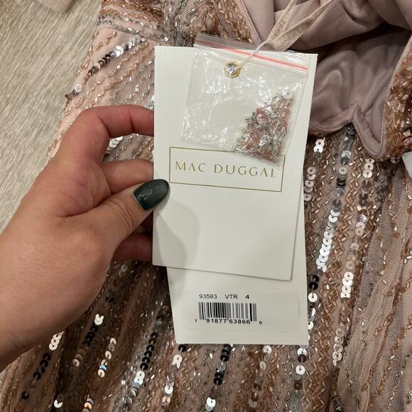 MAC DUGGAL 93583 Sequined V Neck Cape Sleeve Column Gown Vintage Rose 4 NEW - Picture 5 of 8